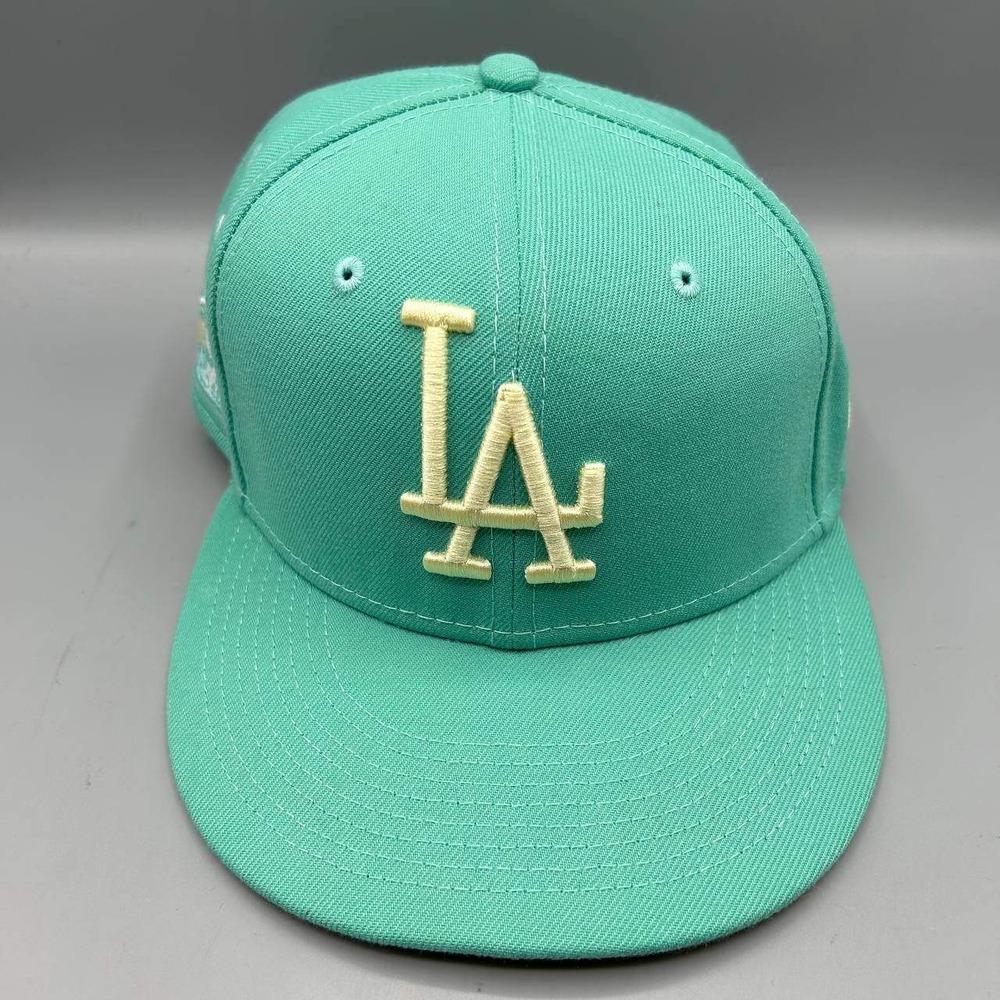 Los Angeles LA Dodgers MLB Hat Men 7 Green Yellow 59Fifty New Era Fitted Cap